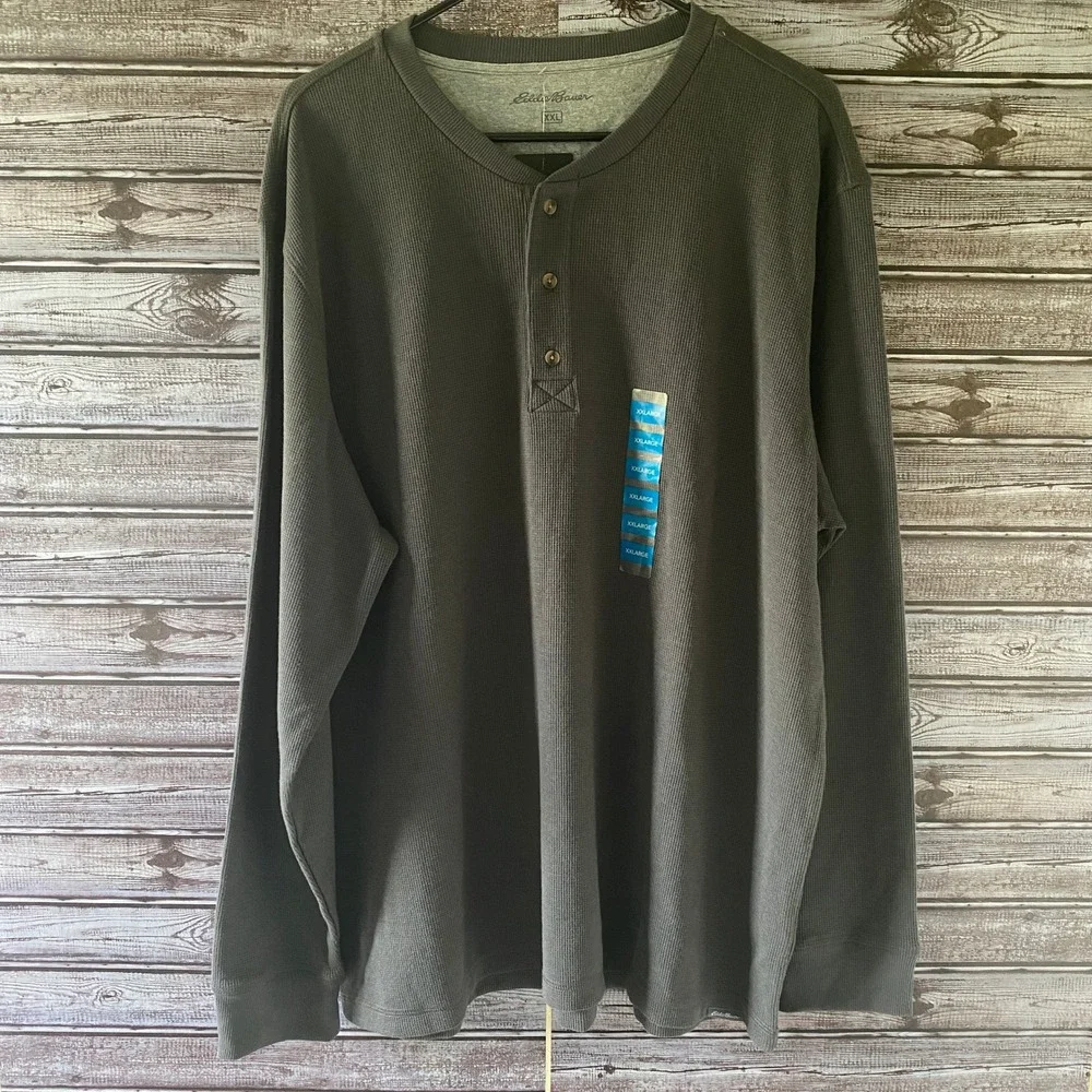 Eddie Bauer Men's Long-Sleeved Thermal Henley Size XXL Asphalt Logo Pullover NWT